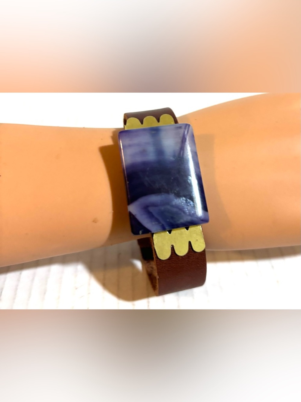 Handmade Purple Stone agate Leather Bracelet